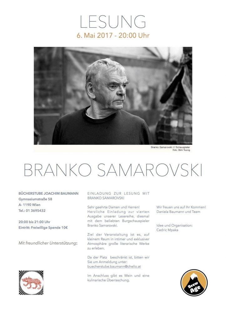 Lesung Branko Samarovski Ankündigung 